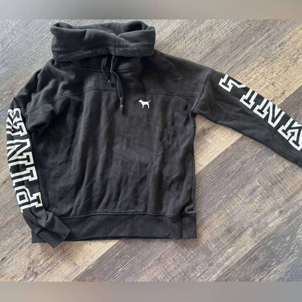 PINK Victoria’s Secret Cowl Neck Black pull over Hoodie with Long Sleeves XS‎